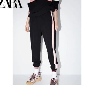Zara Women's Black Joggers with Pink‎ Accent